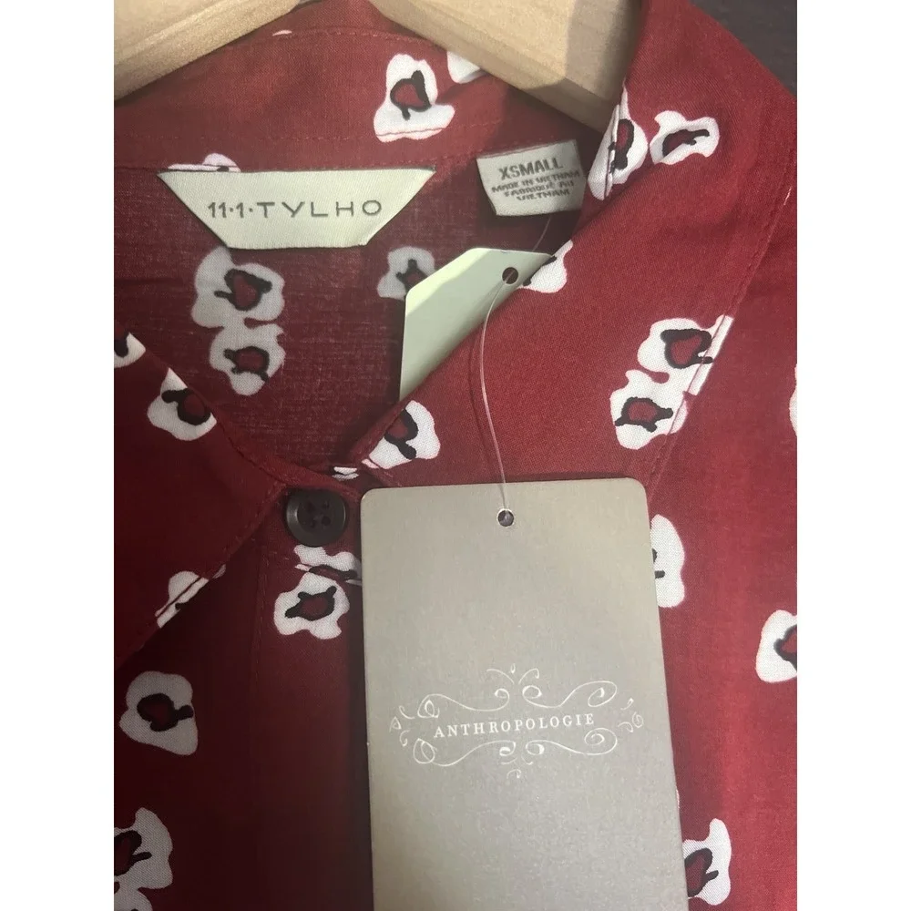Anthropologie Tylho Red With White Flowers Pattern W Sz‎ Xs Dress